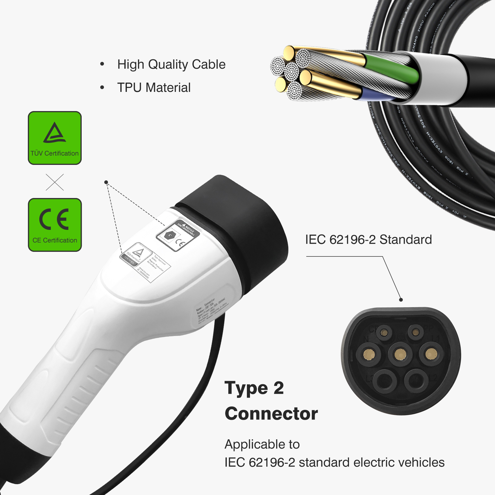 Charging cable type 2-2 5m 16A 3phase 2